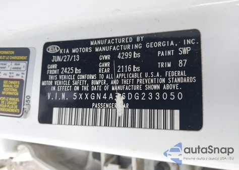 2013 Kia Optima Ex from USA, damaged, VIN 5XXGN4A76DG233050